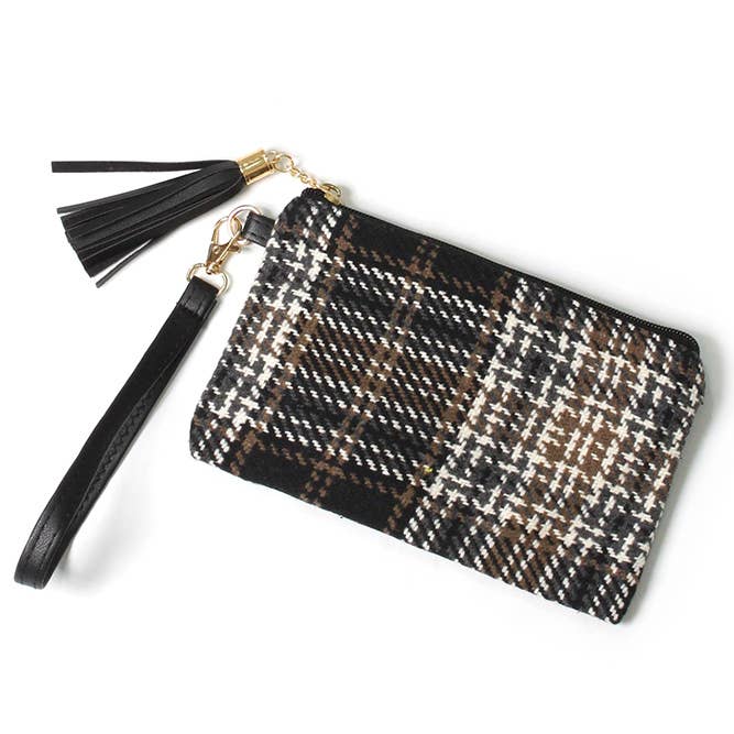 Hana - Wholesale Wristlet - Plaid Check Pattern Pouch Bag with Wristlet
