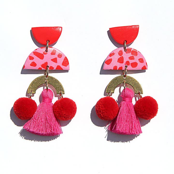 Kingston Jewellery - Wholesale Dangle earrings - Red Pom Poms1