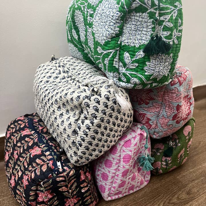 Meghcraft - Wholesale Makeup/Cosmetic Bag - Assorted Block Printed Cotton Cosmetic Bag-Toiletry Bag-3 Pc