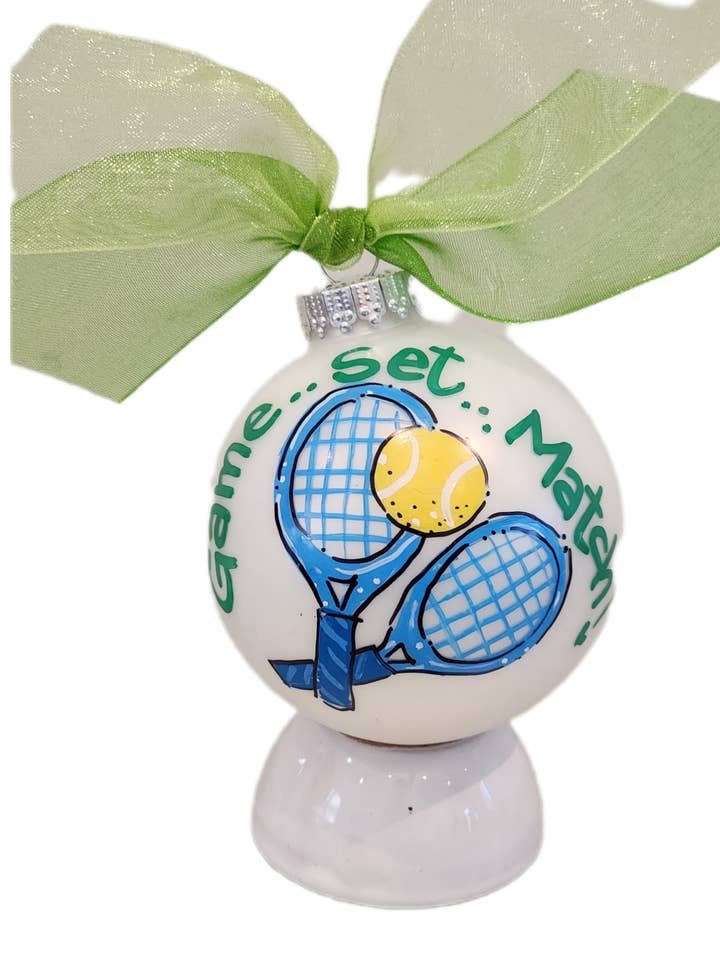 Tennis Hand Painted Glass Ball Ornament  for wholesale by Kirsten in Color