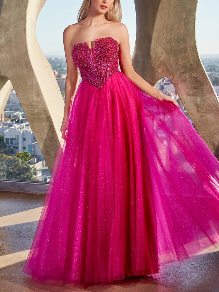 Ladivine by Cinderella Divine - Wholesale Gown - Women's - STRAPLESS SEQUIN & TULLE A-LINE DRESS
