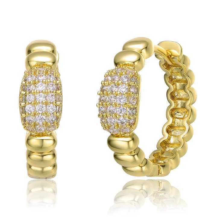 14k Yellow Gold-Plated Cubic Zirconia Scalloped Hoop Earring for wholesale by Rachel Glauber