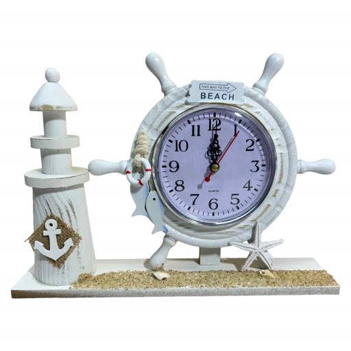 International Gifts Ltd. - Wholesale Desk Clock - Blue Harbour Clock With Lighthouse Starfish Anchor And -174