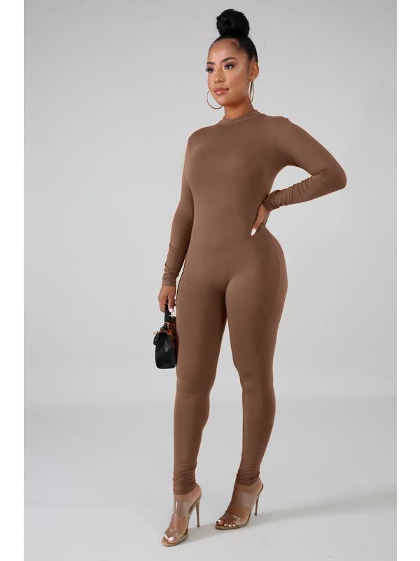 5besties inc - Wholesale Jumpsuit - Women's - Crew Neck Bodycon Jumpsuits With Back Zipper - Long Sleeve