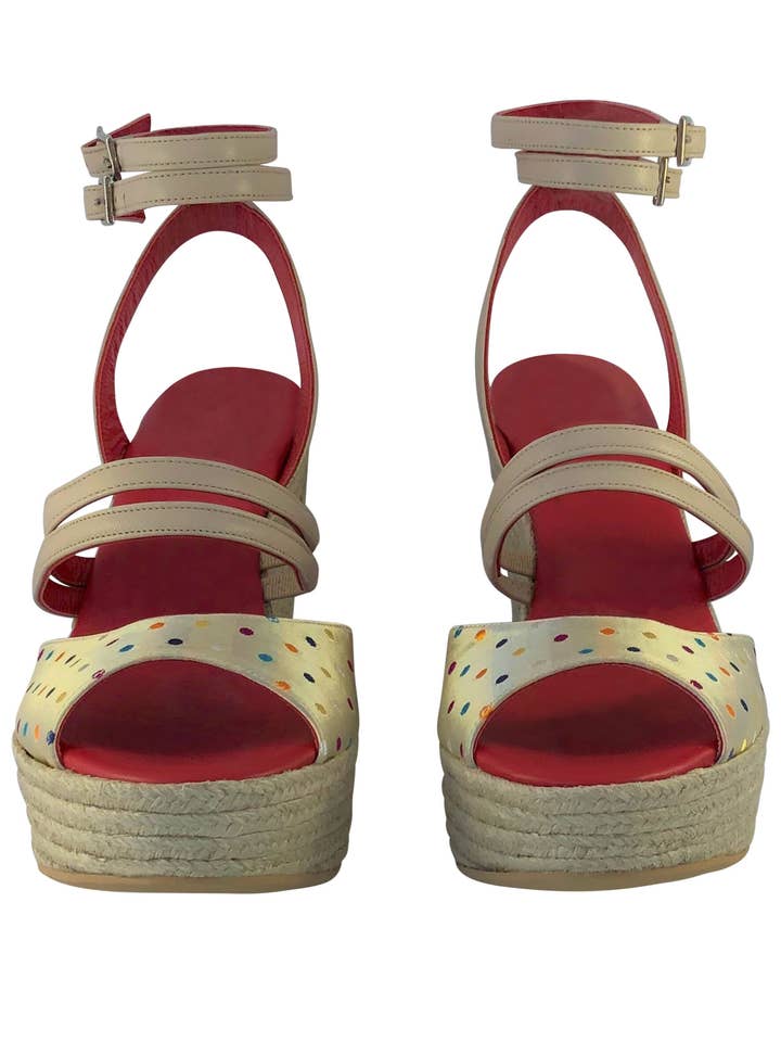 Poseidon Napa Leather Camel Camel Twill Multicolor Lunar Twill Sandal for wholesale on Faire5