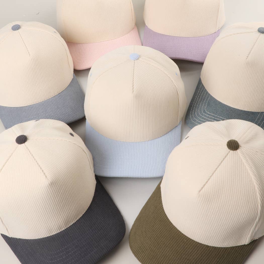 Fashion City - Wholesale Baseball Cap - Unisex - Plain Two Tone Corduroy 5 Panel Trucker Hat50