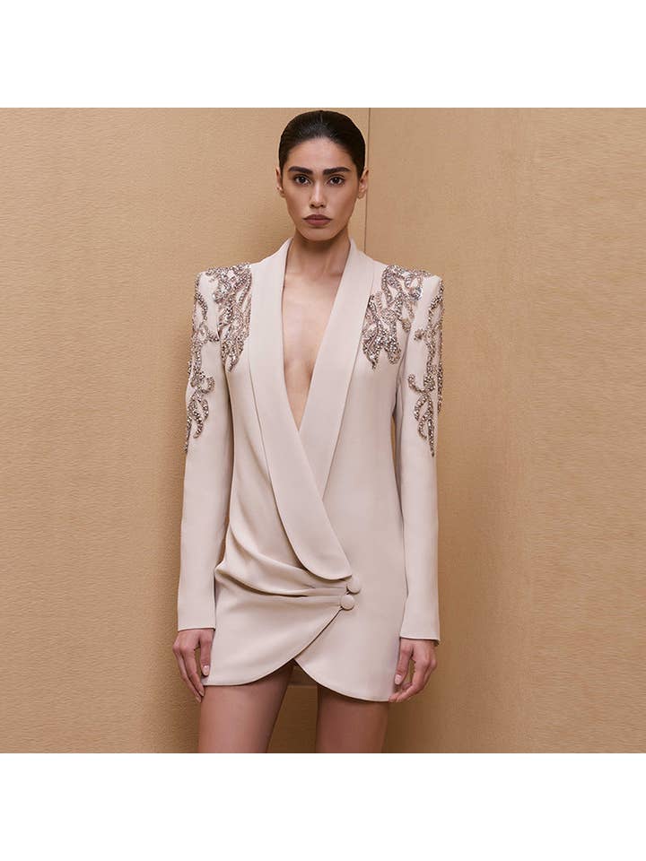 Ivory Beads Diamond Collar Dress for wholesale on Faire