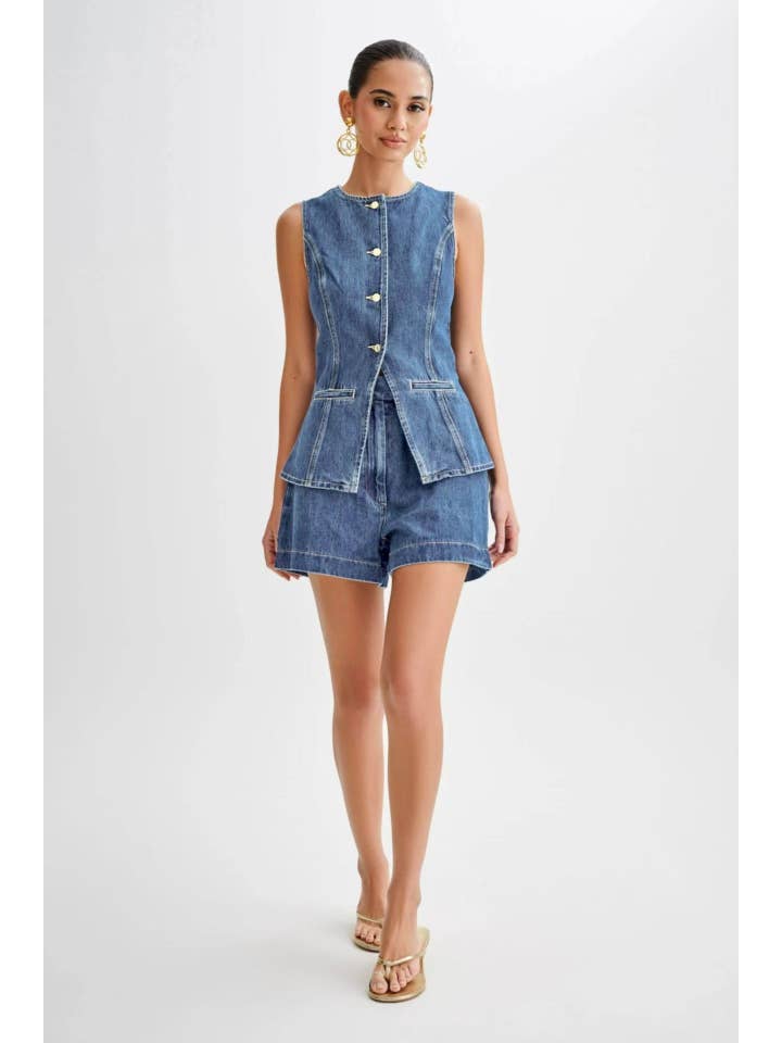 Sweetkama - Wholesale Top & Short Set (NOT Loungewear) - Women's - Ladies Denim Sleeveless Tank Top and Shorts Sets 16881