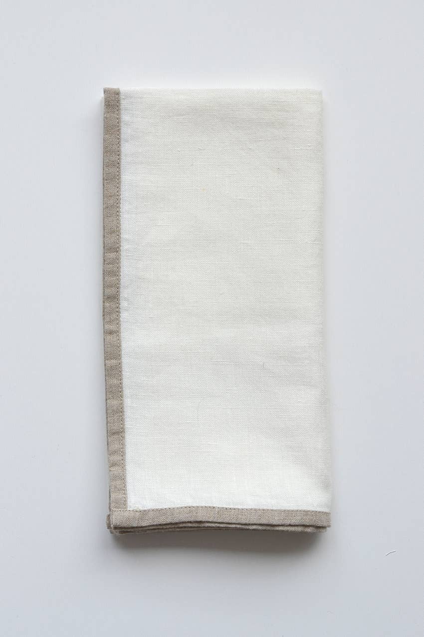 Linen Way Inc. - Wholesale Dinner & Cloth Napkin - Halo Linen Napkin with Trim - Natural & White, Set of 42