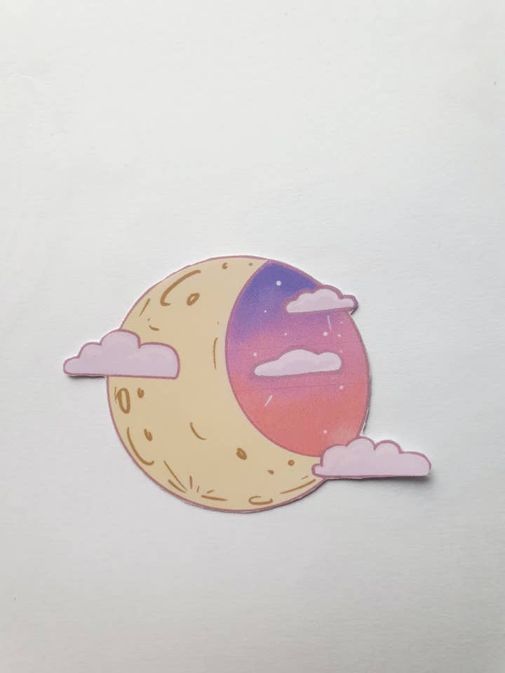 Light pink moon and clouds sticker for wholesale by Fizah Afzal