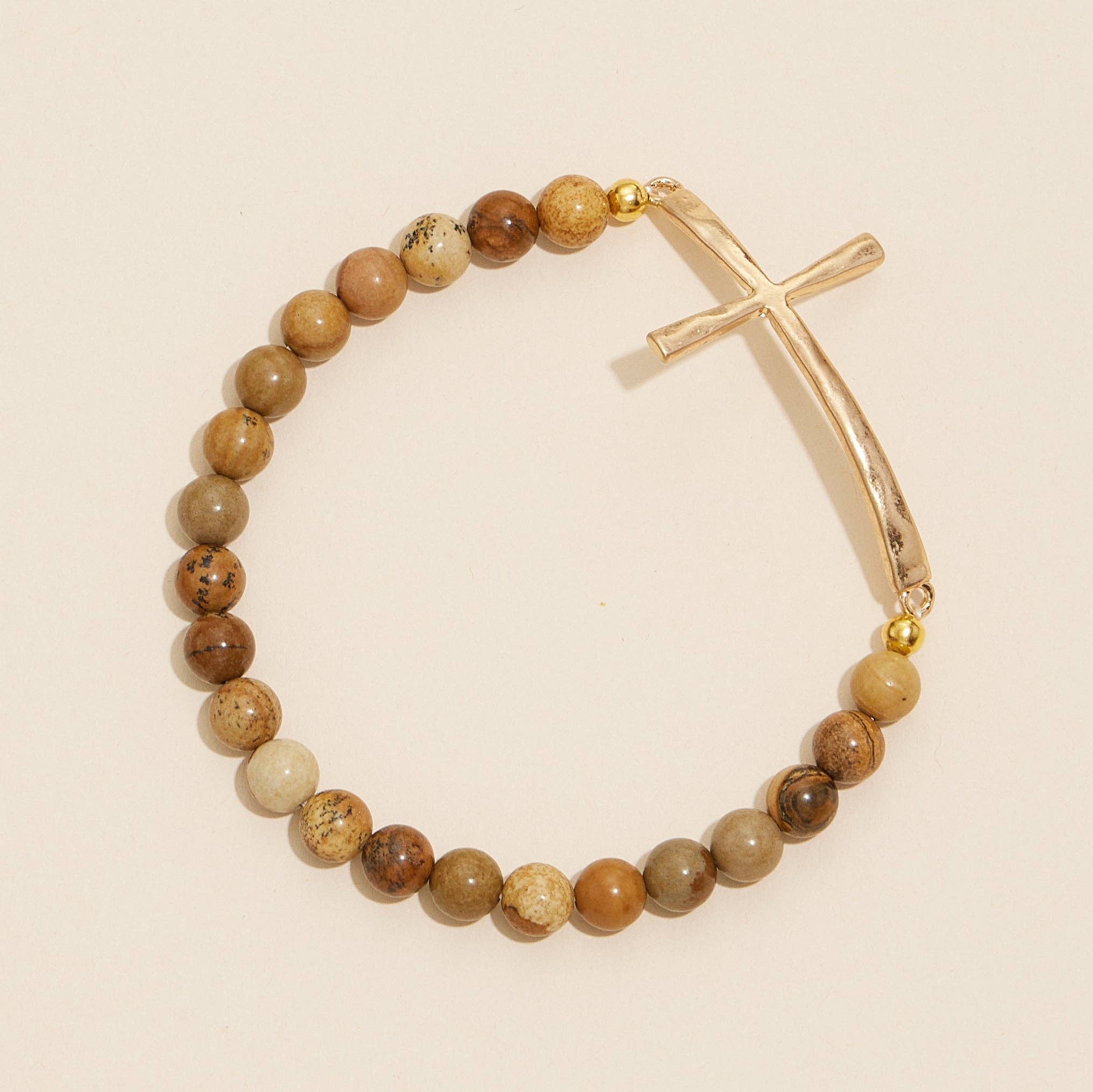 Frem - Wholesale Beaded Bracelet - Metal Cross Pendant Natural Stone Bracelet9
