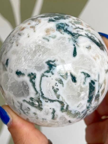 Big Juicy Moss Agate Sphere with Druzy Caves for wholesale by MercuryX Shop