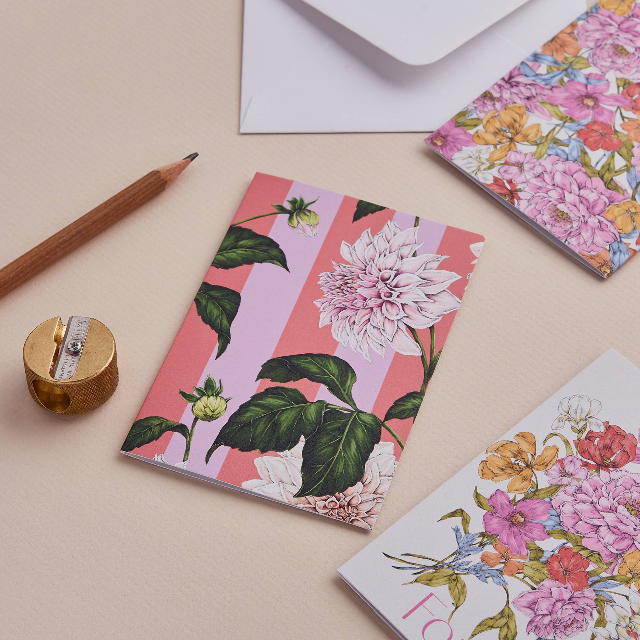 Catherine Lewis Design – wholesale Everyday greeting card – Mini Card - Dahlia Stripe Pink - Blank2