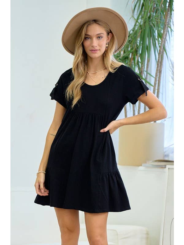 Doe and Rae - Wholesale Dress - Women's - D Ring Strap Sleeve Detail Easy Dress - 26378D