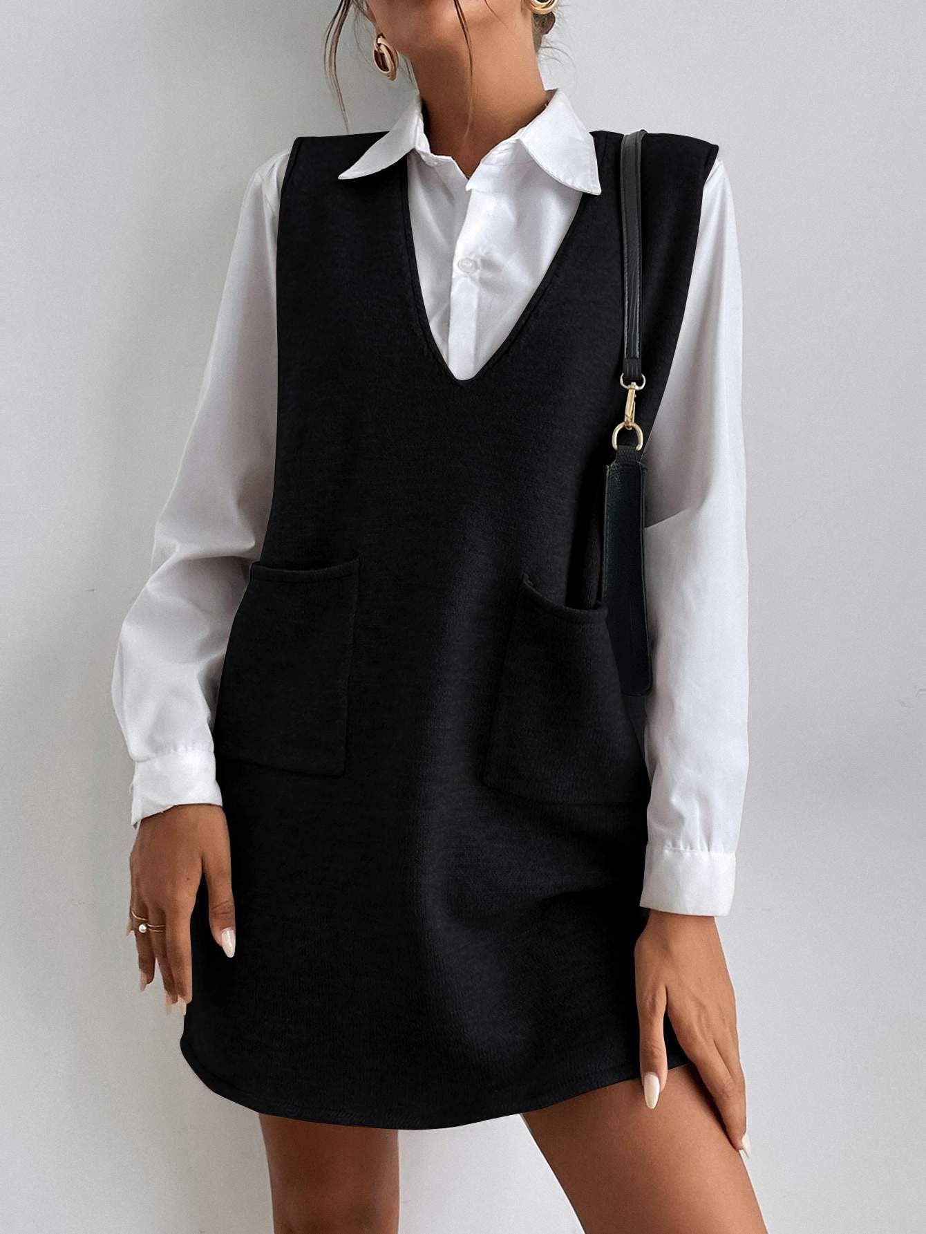 Queen Fashion - Wholesale Knit Sweater - Women's - pocket sleeveless sweater dress without blouse2