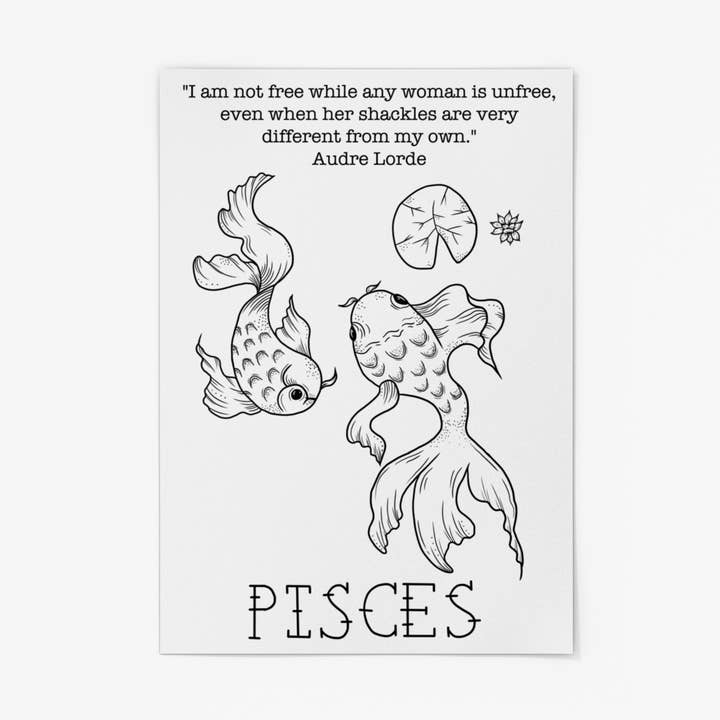 Fische Feministischer Sternzeichen-Druck für den Großhandel von Luck and Lavender Studio