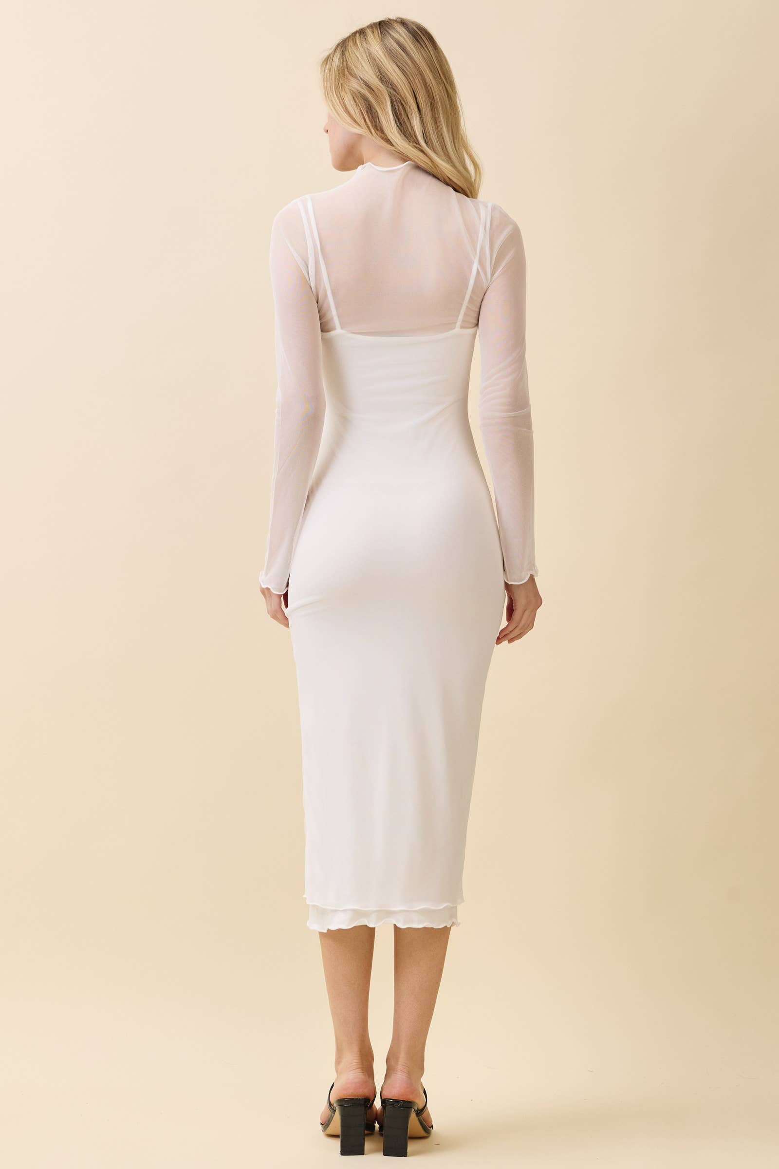 SOFT WHITE LD56304L - MOCK NK SLIP INSERT MIDI DRESS for wholesale on Faire2