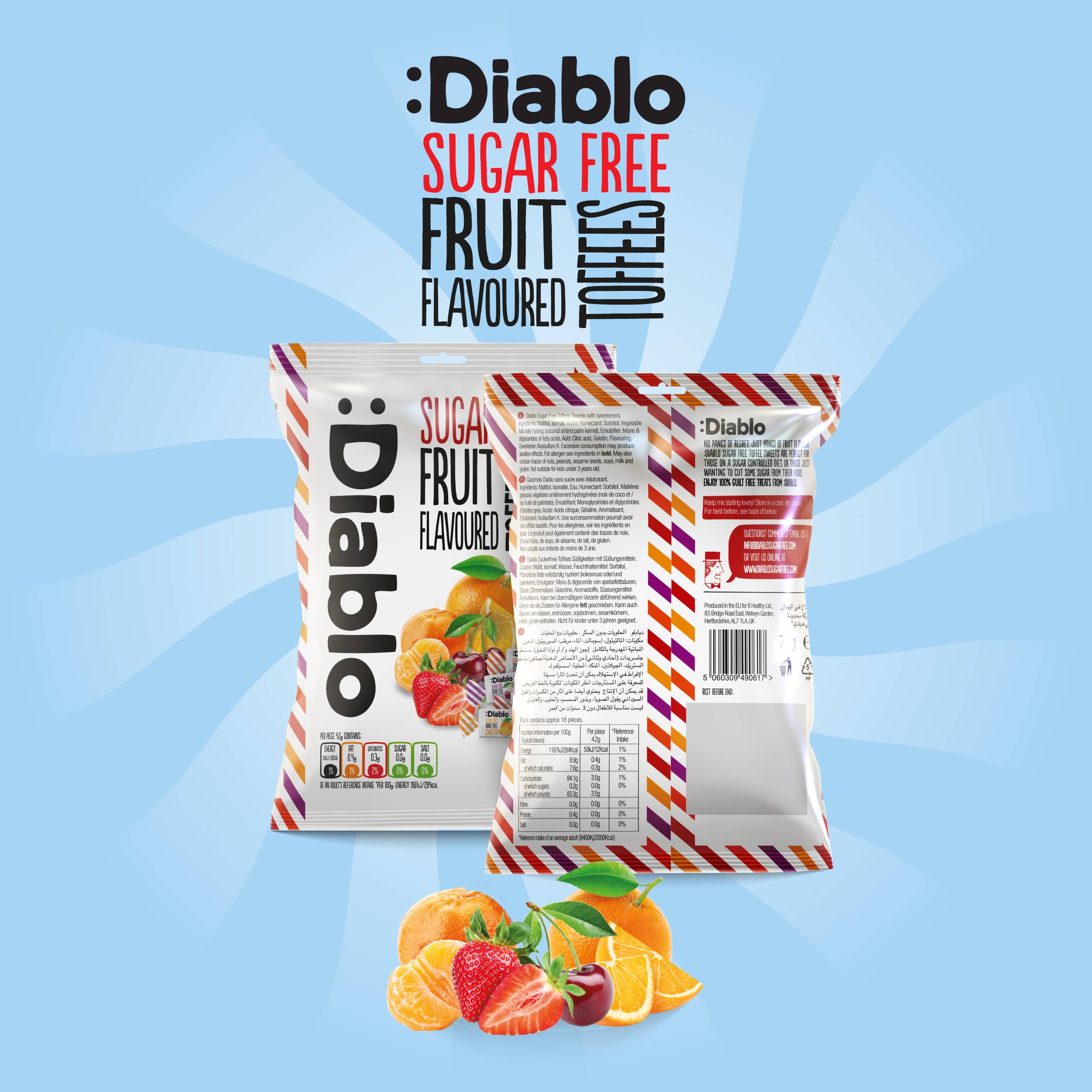 Diablo Sugar Free - Vente Bonbons durs - Bonbons au caramel fruité sans sucre Diablo SF 75 g x 161