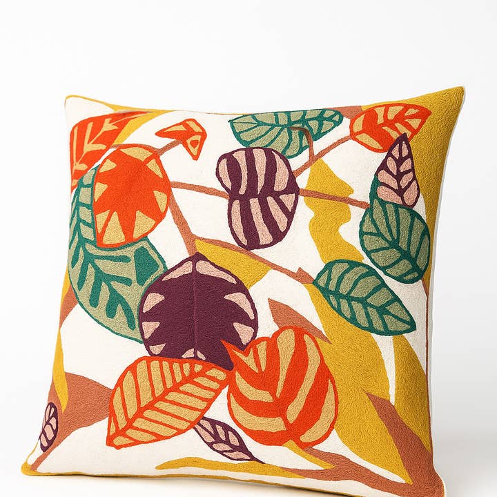 Capa de almofada com design floral bordado à mão em ponto corrente (Cópia) por atacado de Cashmere Crafts Inc