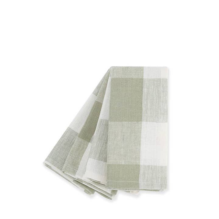 Sophie Allport - Wholesale Dinner & Cloth Napkin - Sage Green Gingham Linen Napkins (Set of 4)2