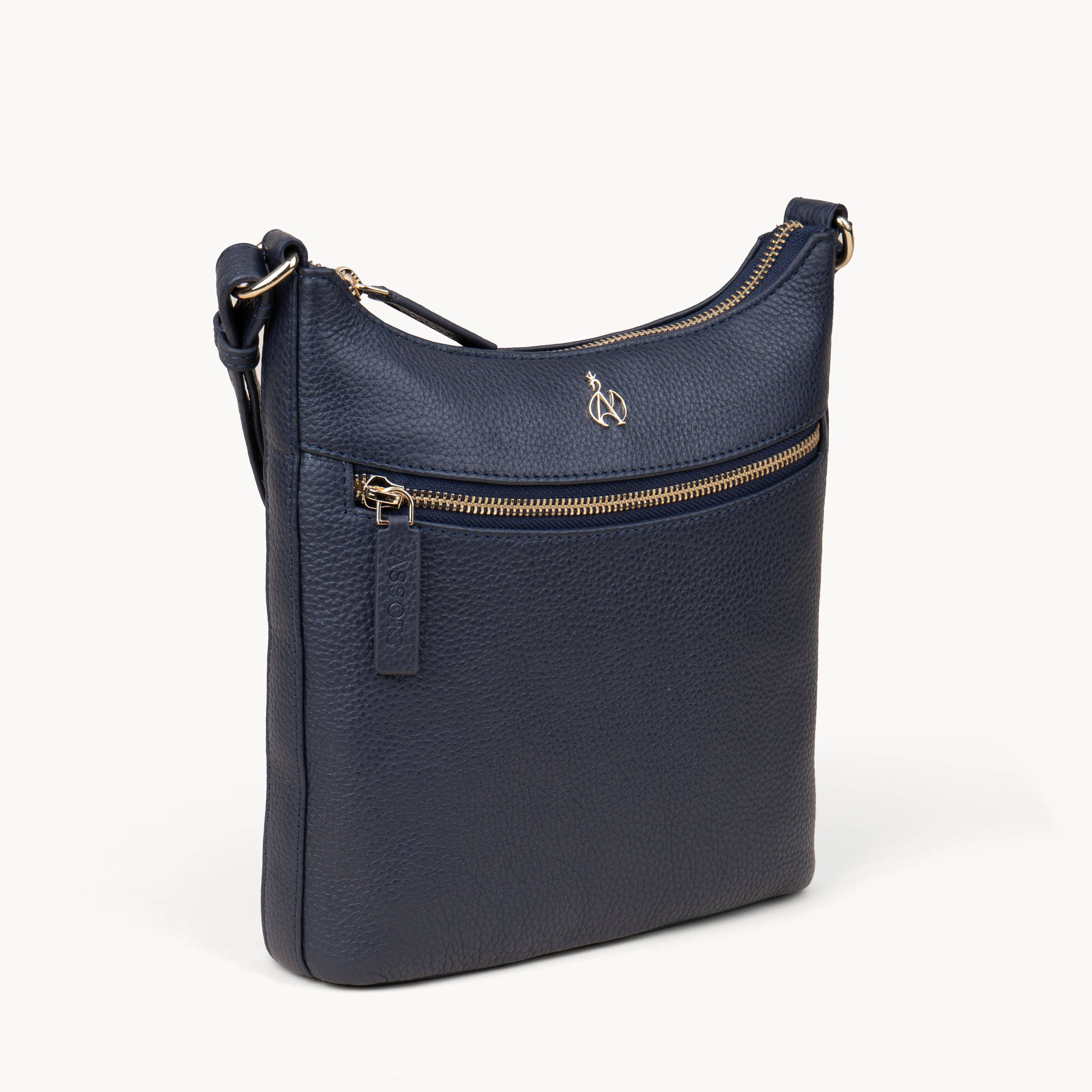 Assots London - Wholesale Crossbody Bag - Women's - 'SALLY' Navy Pebble Grain Real Leather Crossbody Bag2