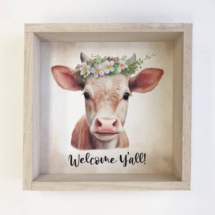 Welcome Yall Cow - Farmhouse Welcome Sign - Spring Welcome for wholesale by Hangout Home