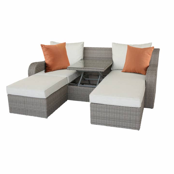 3-Piece Gray Wicker Outdoor Sectional with Beige Cushions for wholesale by Greenwestons