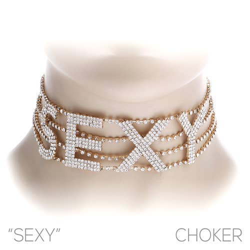 Western Fashion – wholesale Choker/collar – 16948 - Rhinestone Sexy Statement Choker, 11.5x5"