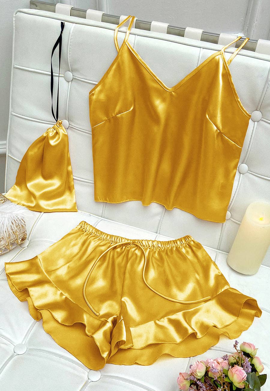 Anna Kaci Wholesale - Wholesale Lounge Set - Women's - Satin Tank and Ruffle Hem Shorts42