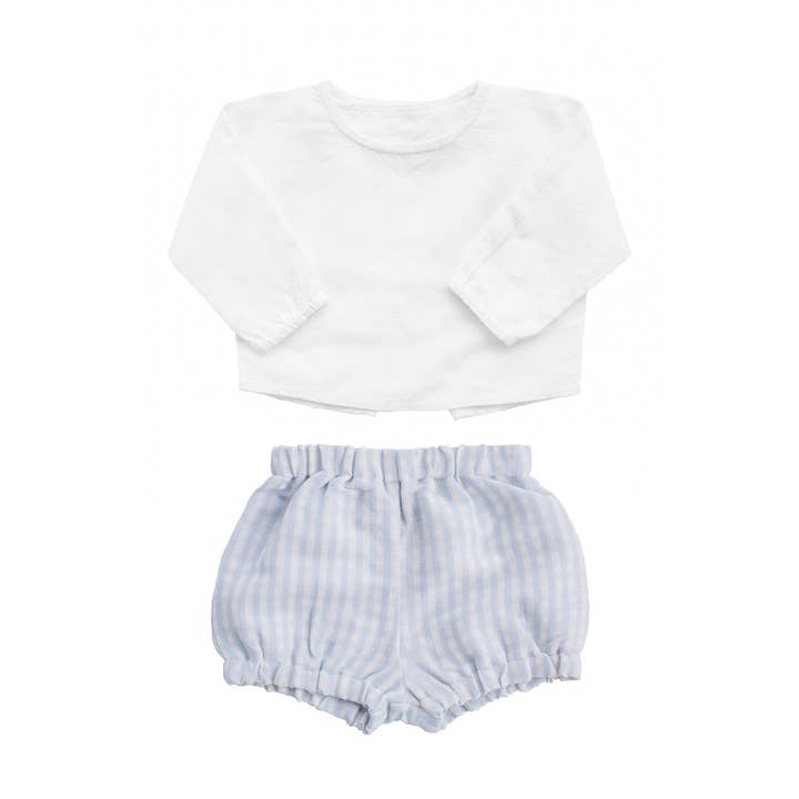 Coffret cadeau | chemise blanche pour garçon et short vichy bleu pâle pour la vente par Louelle.