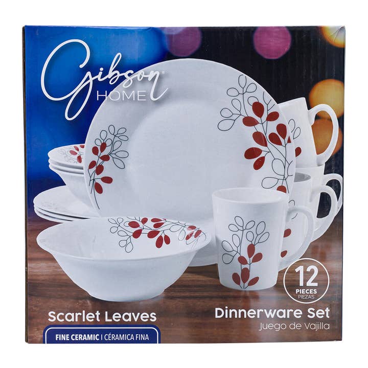 Home Scarlet Leaves Dinnerware Set 12-Piece Fine Ceramic for wholesale by Deluxe Import Trading