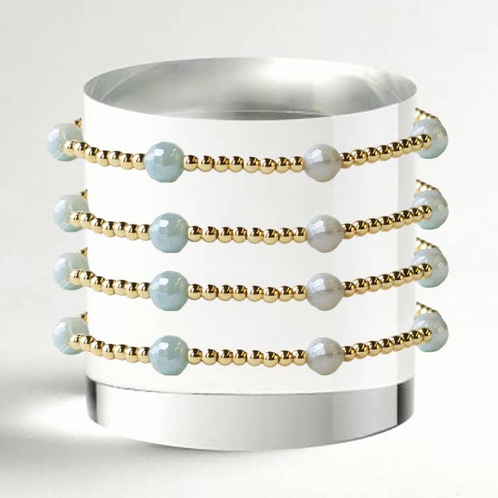 Gold Beaded Bracelets-Dot, Amazonite for wholesale by Lenny & Eva