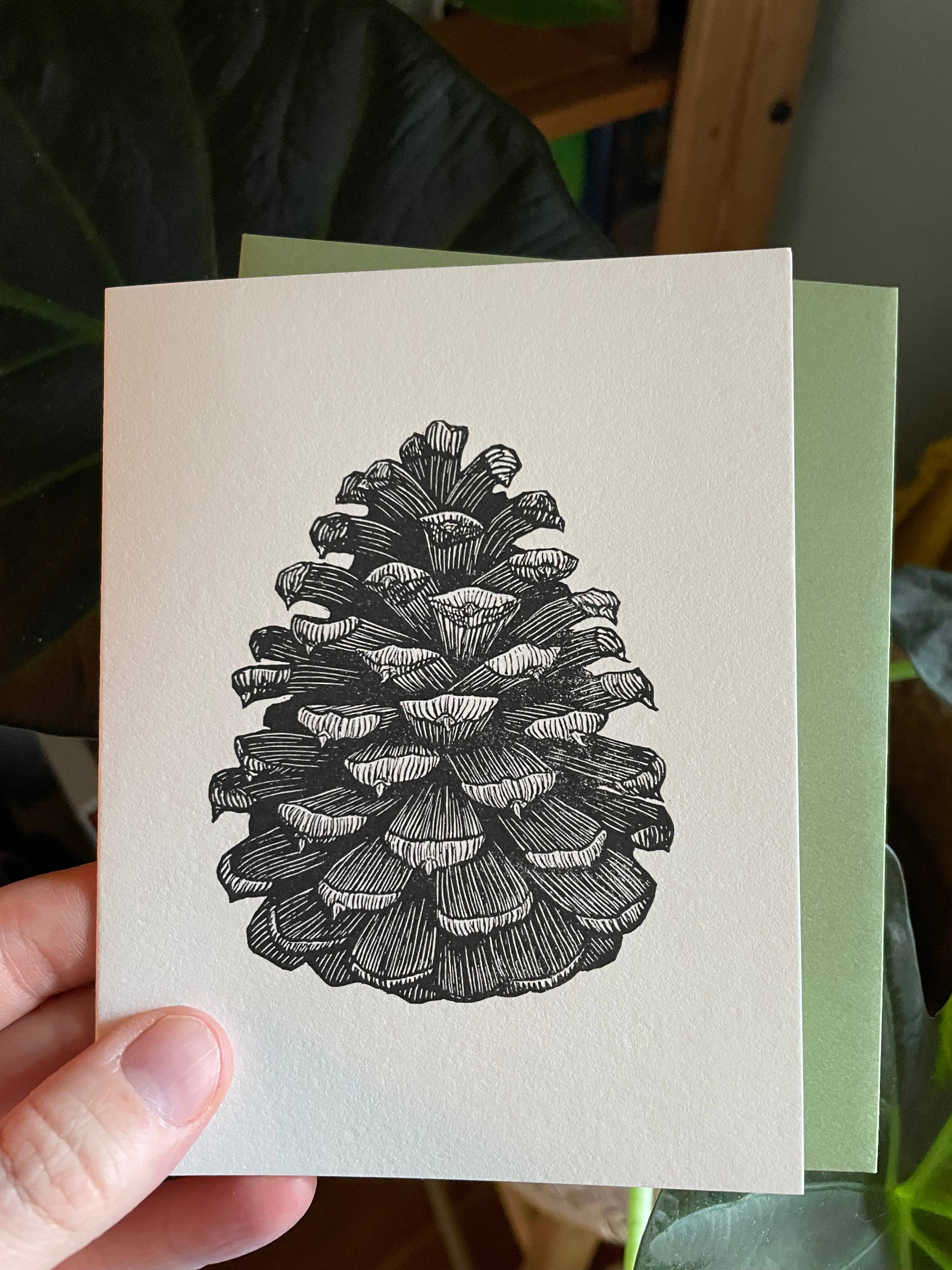 Anomal Press - Wholesale Everyday Greeting Card - Ponderosa cone linocut relief print card4