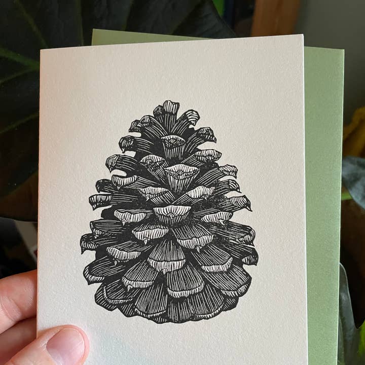 Anomal Press - Wholesale Everyday Greeting Card - Ponderosa cone linocut relief print card4