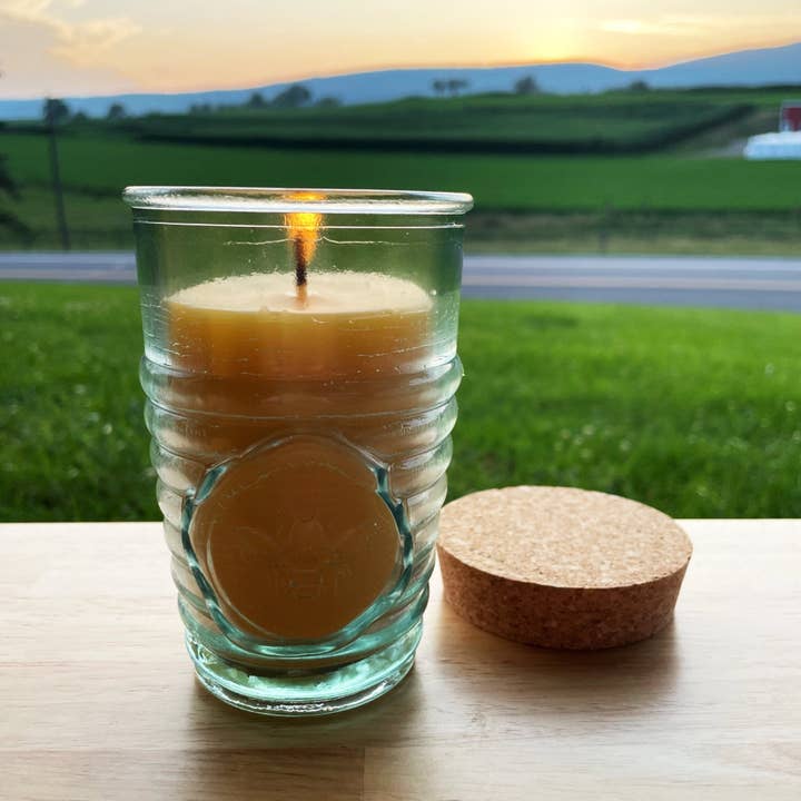 Bees Light Candles - Wholesale Jar/Filled Candle - Beeswax Candle in Honeybee Glass Jar 100% All Natural Bees Wax | Spanish Recycled Glass Ecofriendly Pure Cotton Wick Candles Gift | Cork Lid
