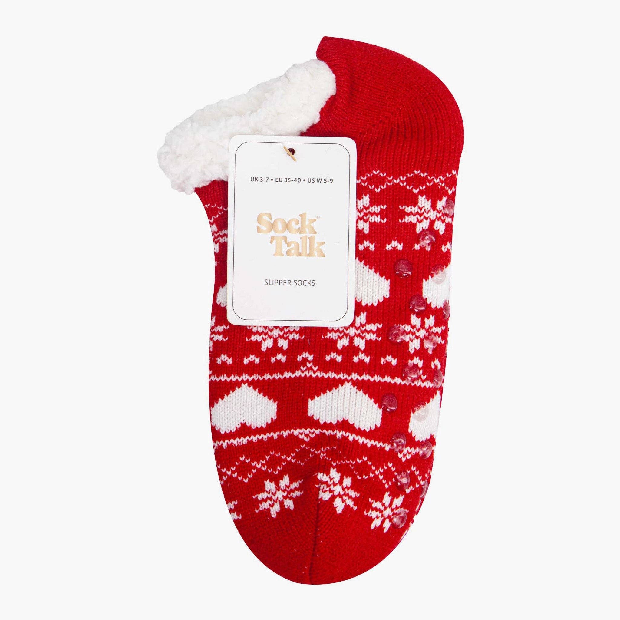 Sock Talk – wholesale Sock slippers – Women's – Women's Short Slipper Socks- Red, Fair isle3