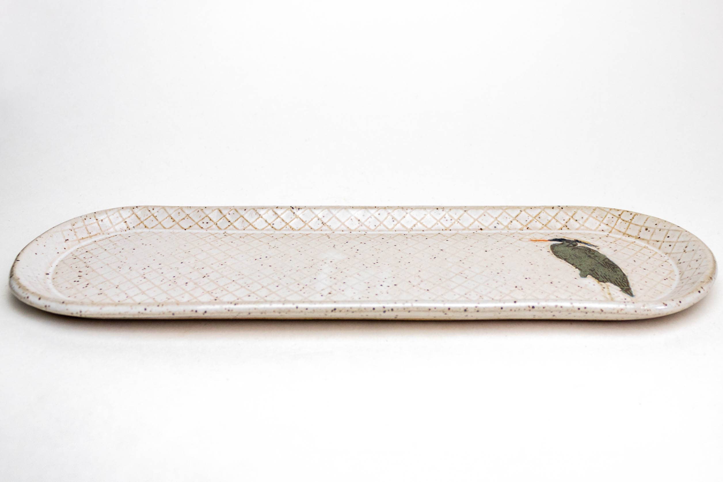 White Squirrel Clayworks – Engroshandel Fad – Blå Hejre Mønster Håndlavet i Ohio Keramisk Fad 12"1