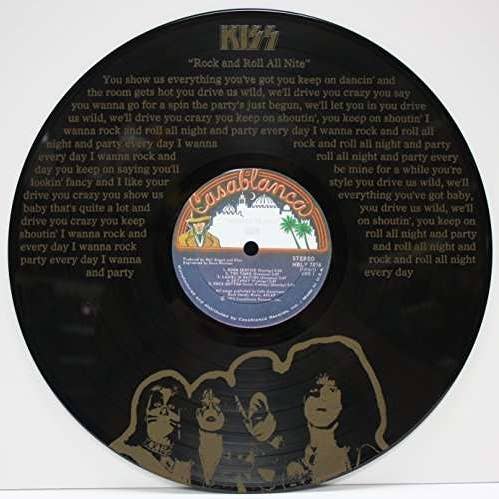 Gold Record Outlet - Vente Décoration murale - Disque vinyle Lp Lp LP Laser, édition limitée, Kiss Rock N Roll All Night