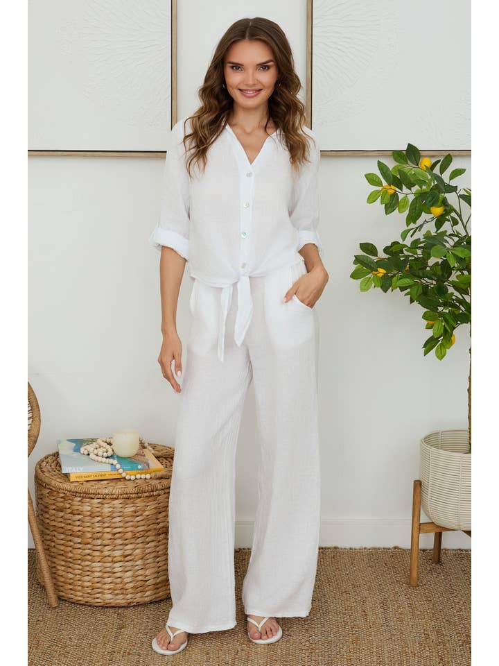 MILIO MILANO - Wholesale Blouse - Women's - LINEN CROPPED TIE BLOUSE (707001-SOLID LINEN TOP)11