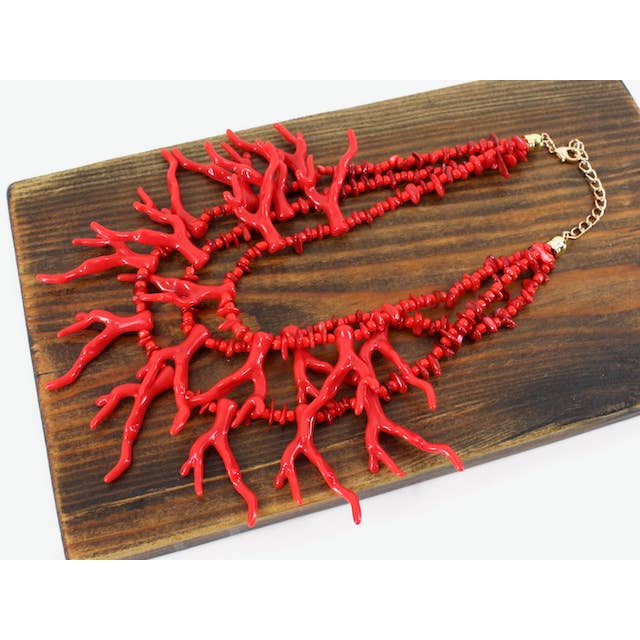 Pretty Persuasions - Wholesale Bib Necklace - N25005 Layered Polyresin Coral Branch Statement Necklace