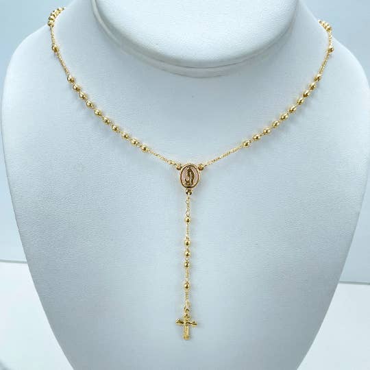 Luxus Accessories - Venta al por mayor Collar de cuentas de oración - Rosario con cuentas de oro chapado en oro de 18 quilates con medalla de la Virgen María