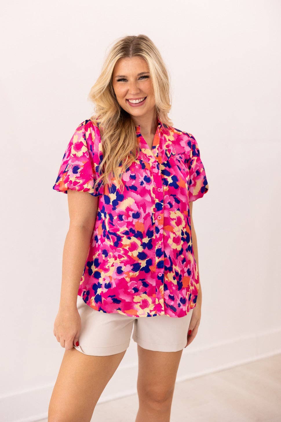 Pink & Purple Leopard Button-Up Blouse for wholesale on Faire1