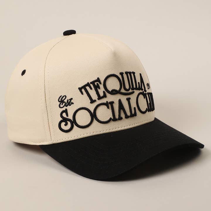 Fashion City - Wholesale Baseball Cap - Unisex - Tequila Social Club 3D Text Embroidery Two-Tone Trucker Hat5