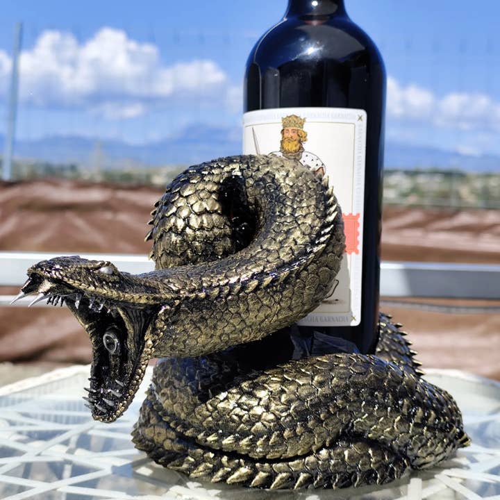 Coiled Snake Wine Holder – Antique Metallic Finish Bar Decor for wholesale by Modern Wood Cases