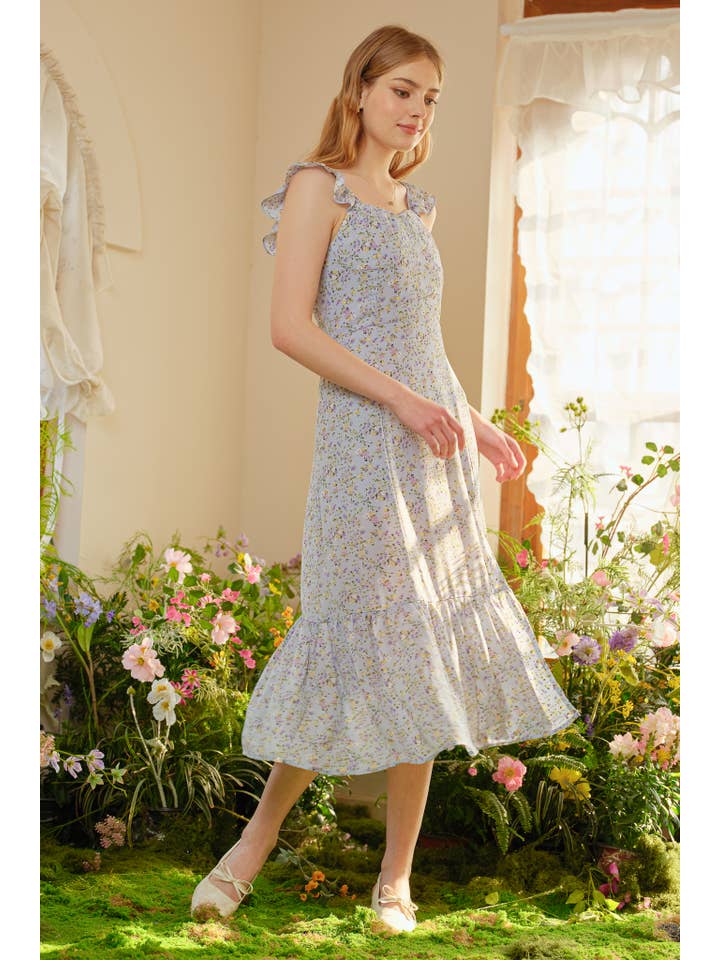 ROSIE POSIE - Wholesale Dress - Women's - RP2395 - Blue Blossom Print Long Dress5