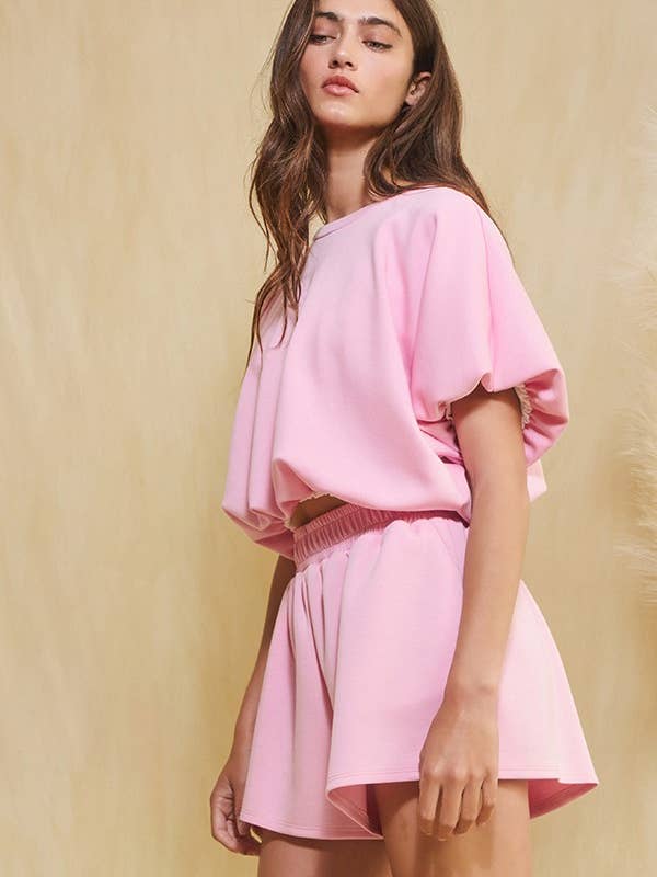 BUCKETLIST INC - Wholesale Knit Top - Women's - T2304A Scuba Bubble Hem And Sleeve Solid Crop Top18