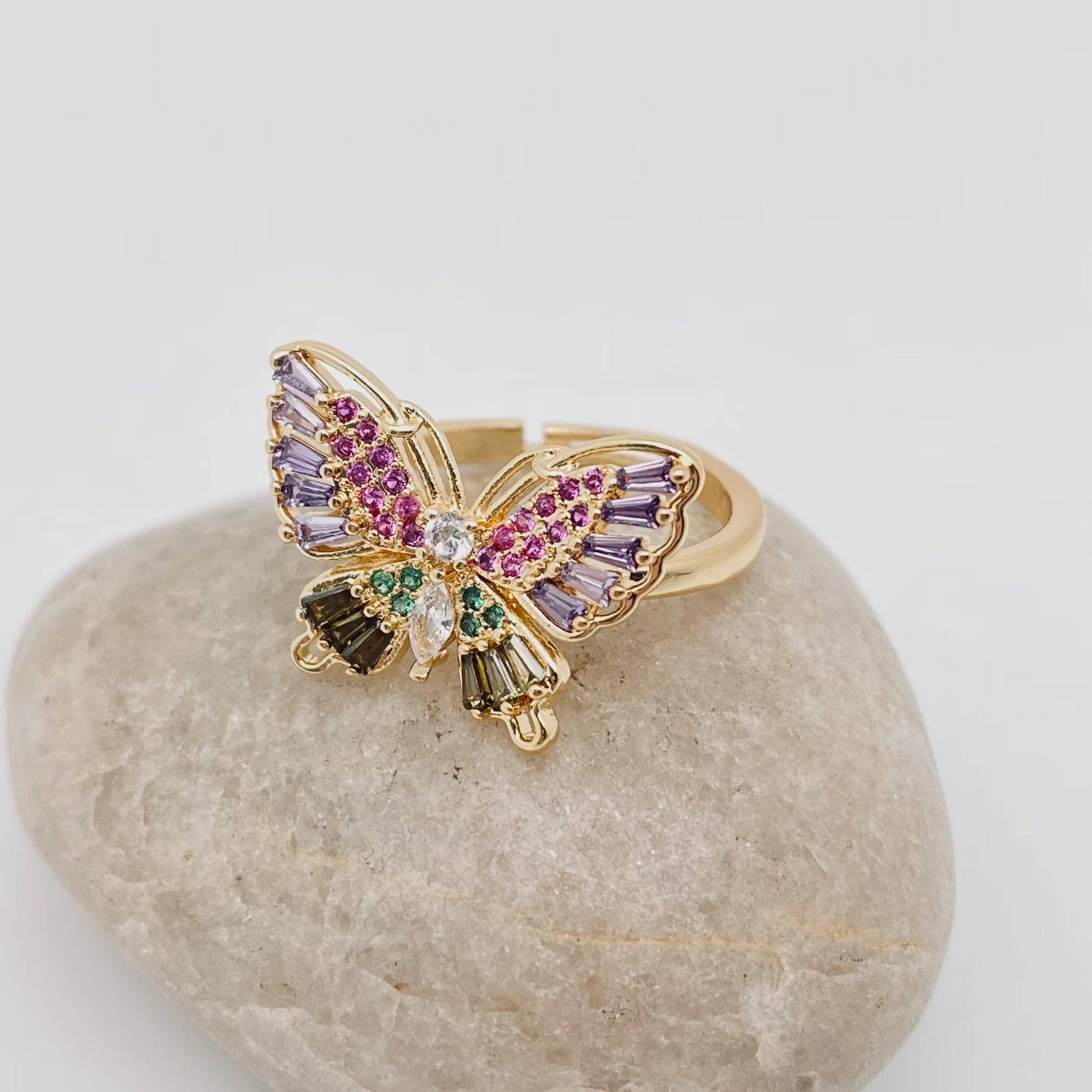 Mio Queena – wholesale Multi-stone ring – Multicolor Cubic Zirconia Butterfly Adjustable Ring0