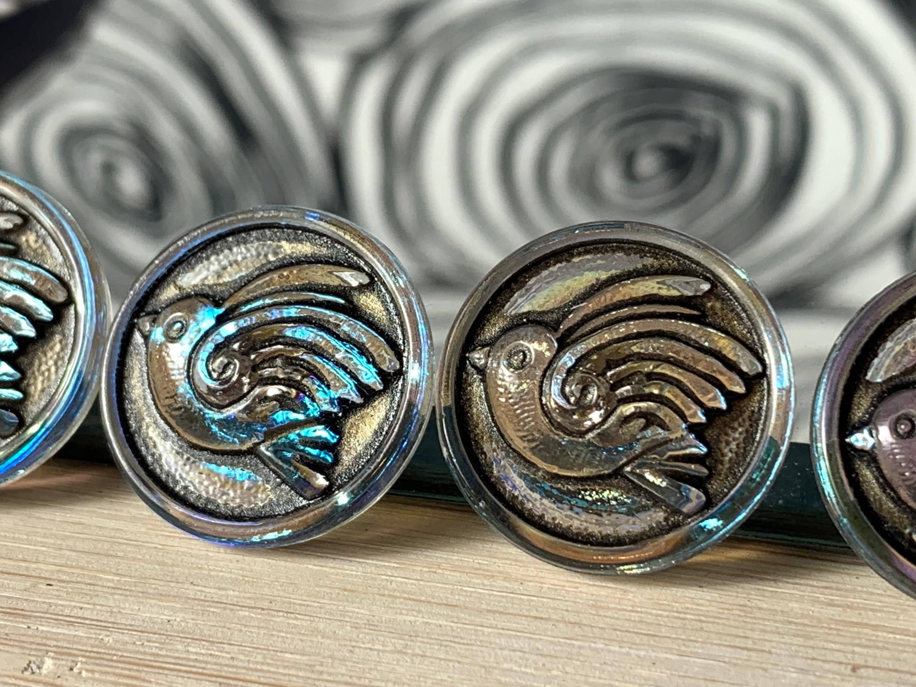 Wild Design Co - Wholesale Sewing Button/Snap - Czech Glass Bird Buttons AB and Black 18mm0