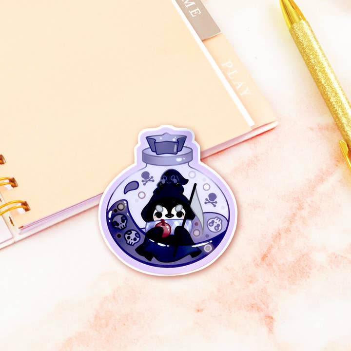 Halloween Death Potion Penguin Glossy Cute Sticker 2.5" for wholesale by BeeluArt