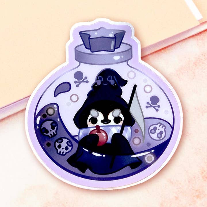 Halloween Death Potion Penguin Glossy Cute Sticker 2.5" for wholesale by BeeluArt